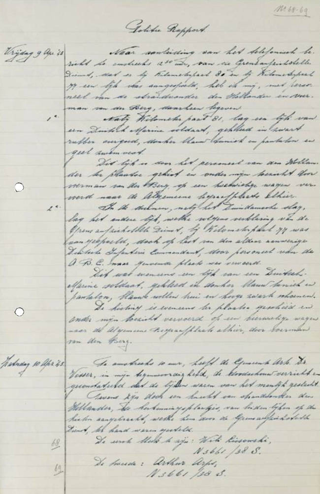 Handgeschreven politierapport uit april 1945 in het Nederlands