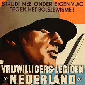 Vintage World War II recruitment poster for the Volunteer Legion Netherlands (Vrijwilligerslegioen Nederland)